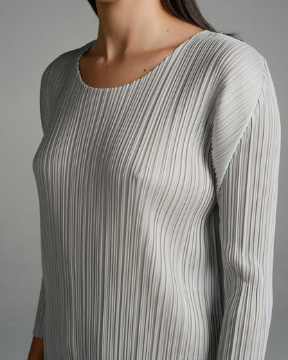 Light Grey Long Sleeve Pleated Dress