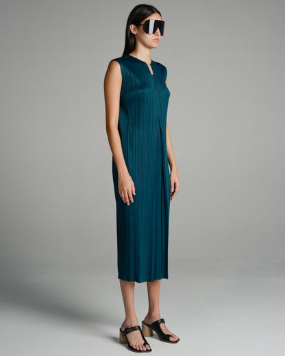 Viridian Sleeveless Pleated Dress