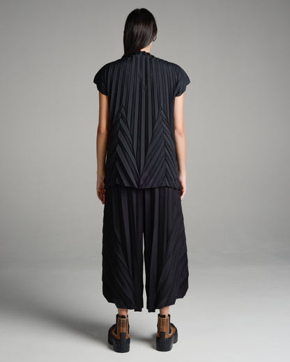 Black Leaf Pleats Pants