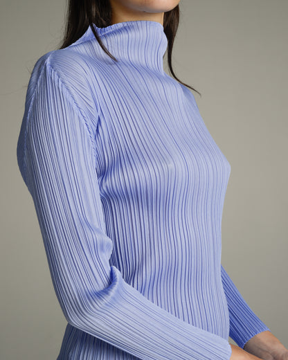 Basic Light Blue Pleated Long Sleeve Top
