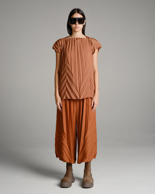 Brown Leaf Pleats Top