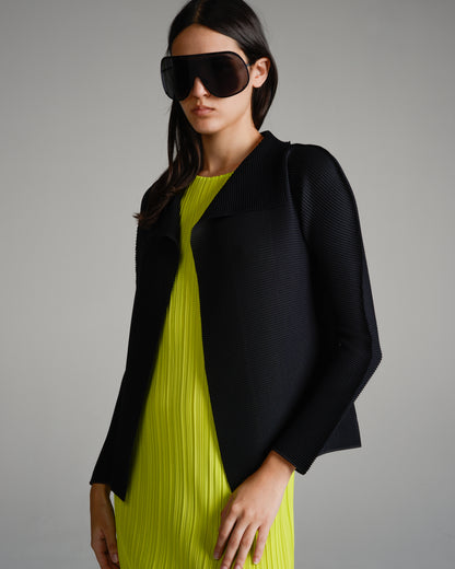 Black Micropleated Square Cardigan