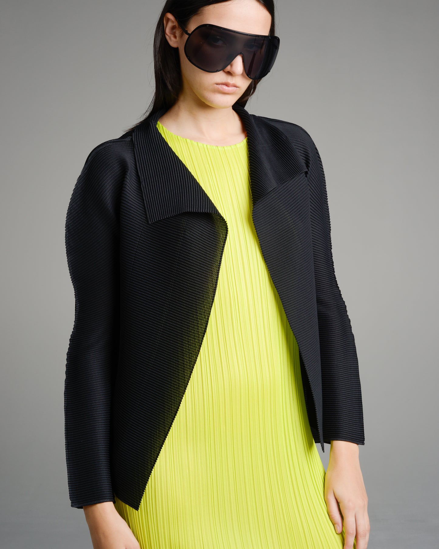 Black Micropleated Square Cardigan