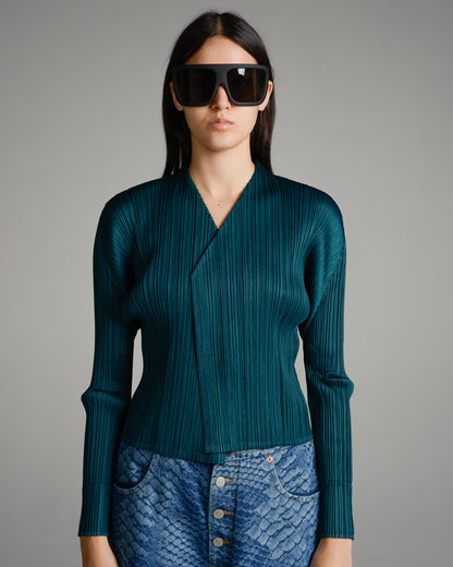 Viridian Pleated Cardigan