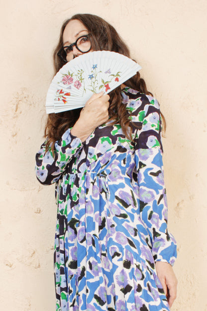 Blue Floral Fan