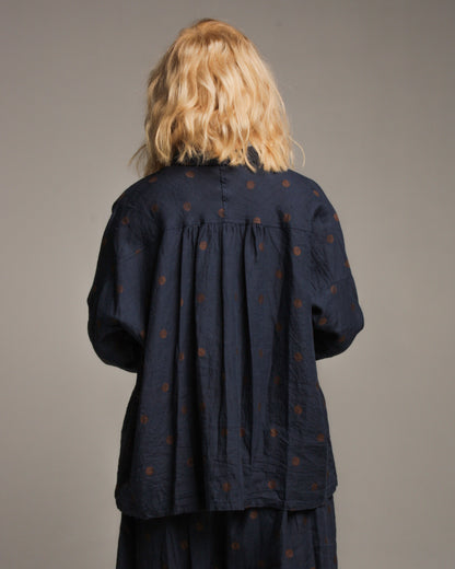 Navy Polka Dot Linen Shirt