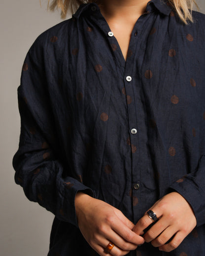 Navy Polka Dot Linen Shirt
