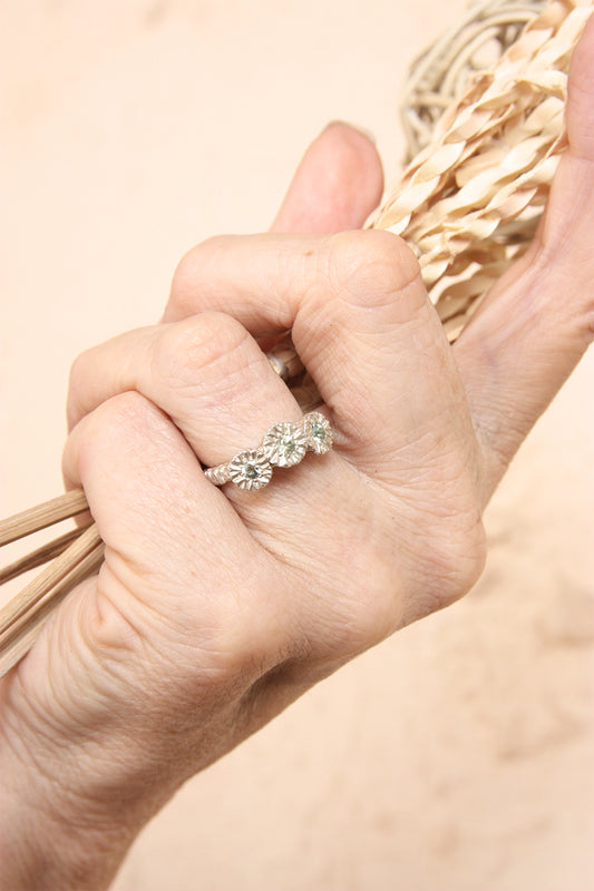 Teeth Gem Cluster Ring Silver Green Sapphire