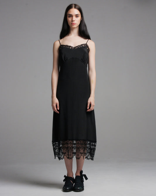 Black Lace Trim Slip Dress
