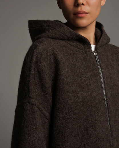 Bronze Hooded Zip Front Coat