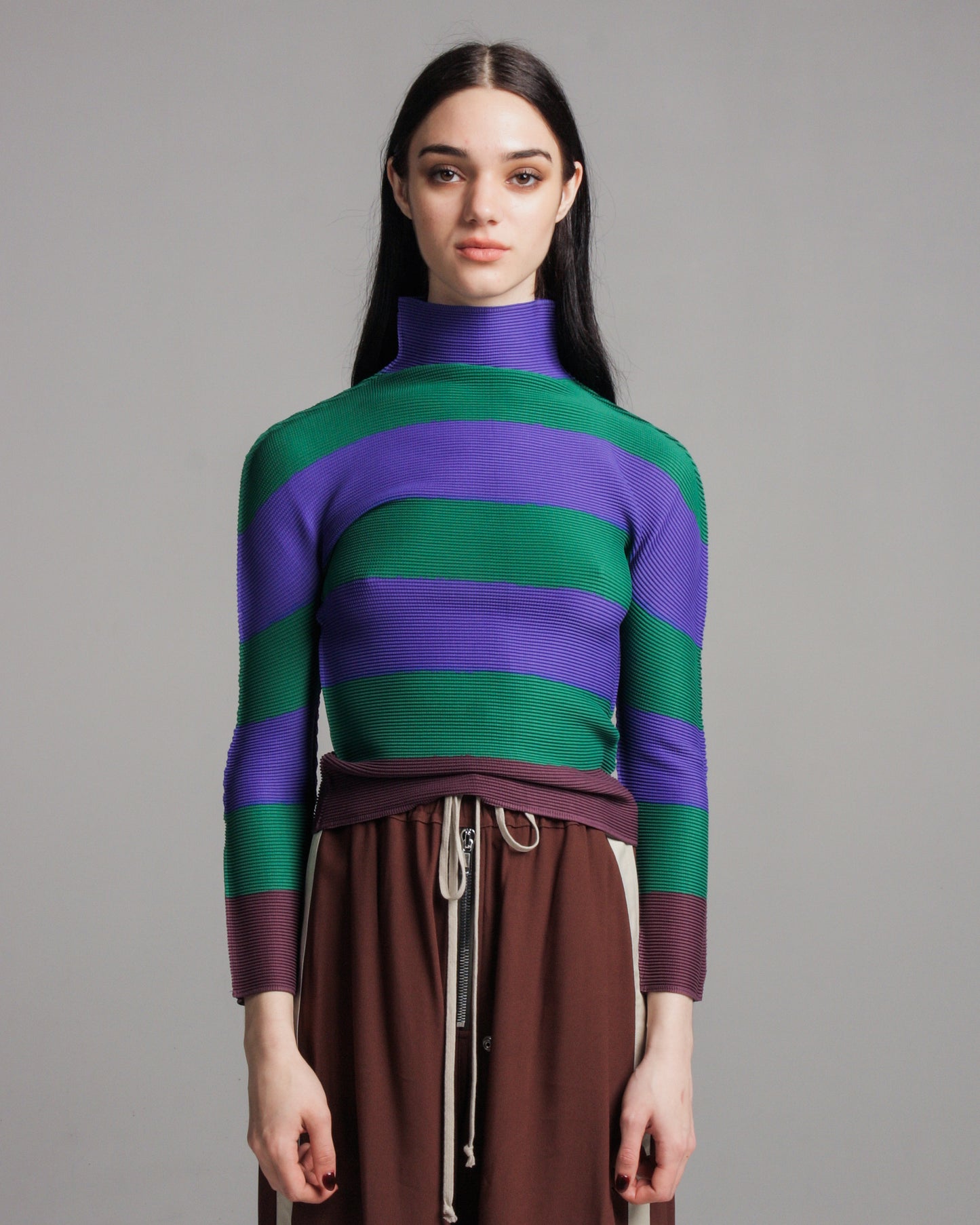 Purple & Green Stripe Micropleat Top
