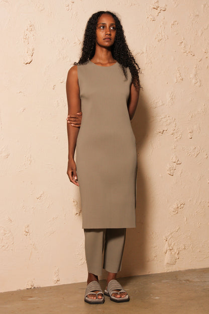 Soft Pleated Dress Taupe