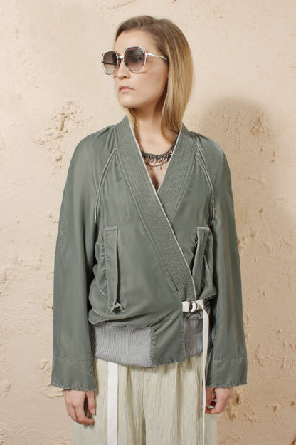 Kimono Sage Velvet Bomber