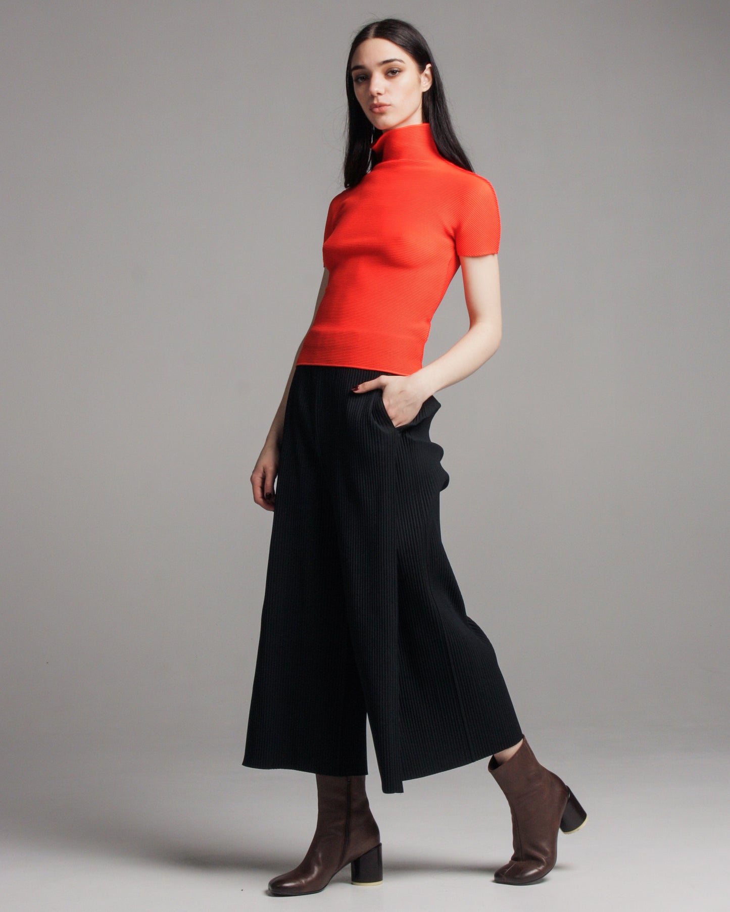 Neon Red Micropleat Tee