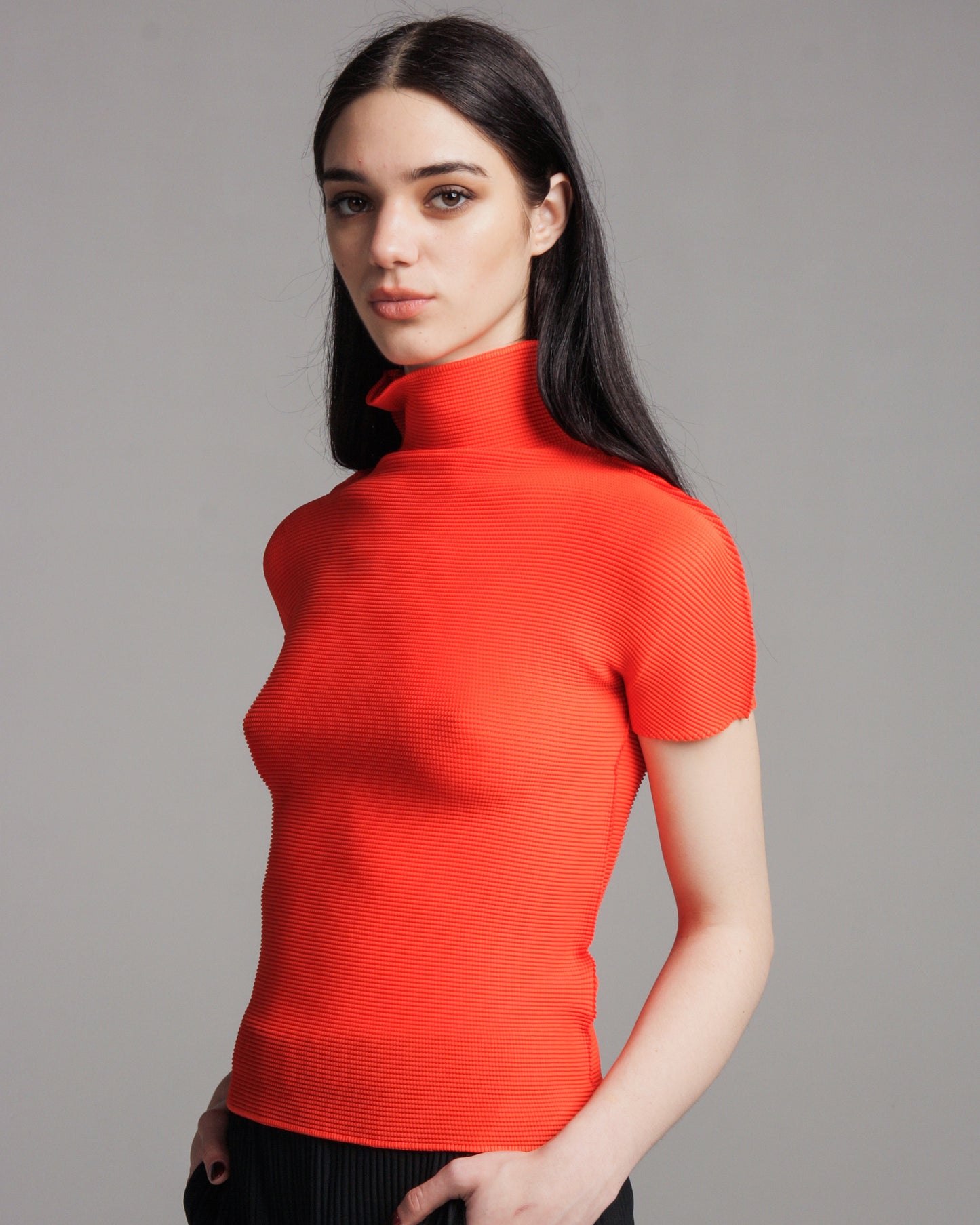 Neon Red Micropleat Tee