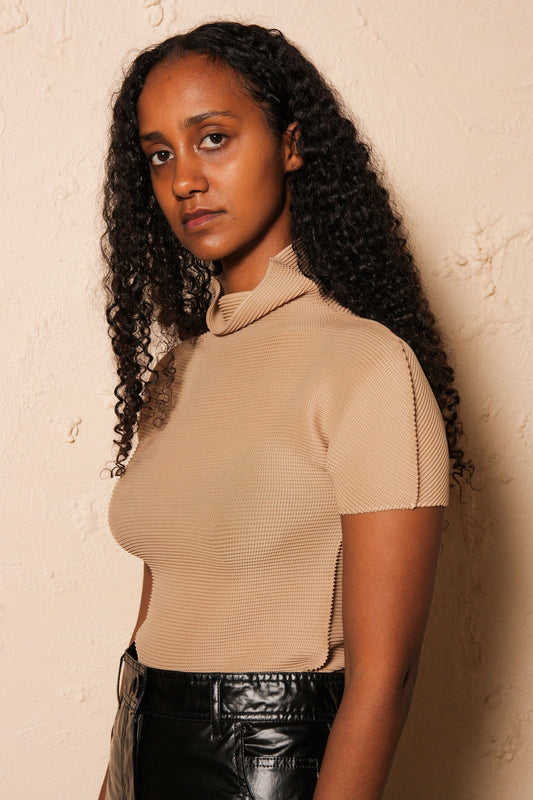 Beige Micropleated Top
