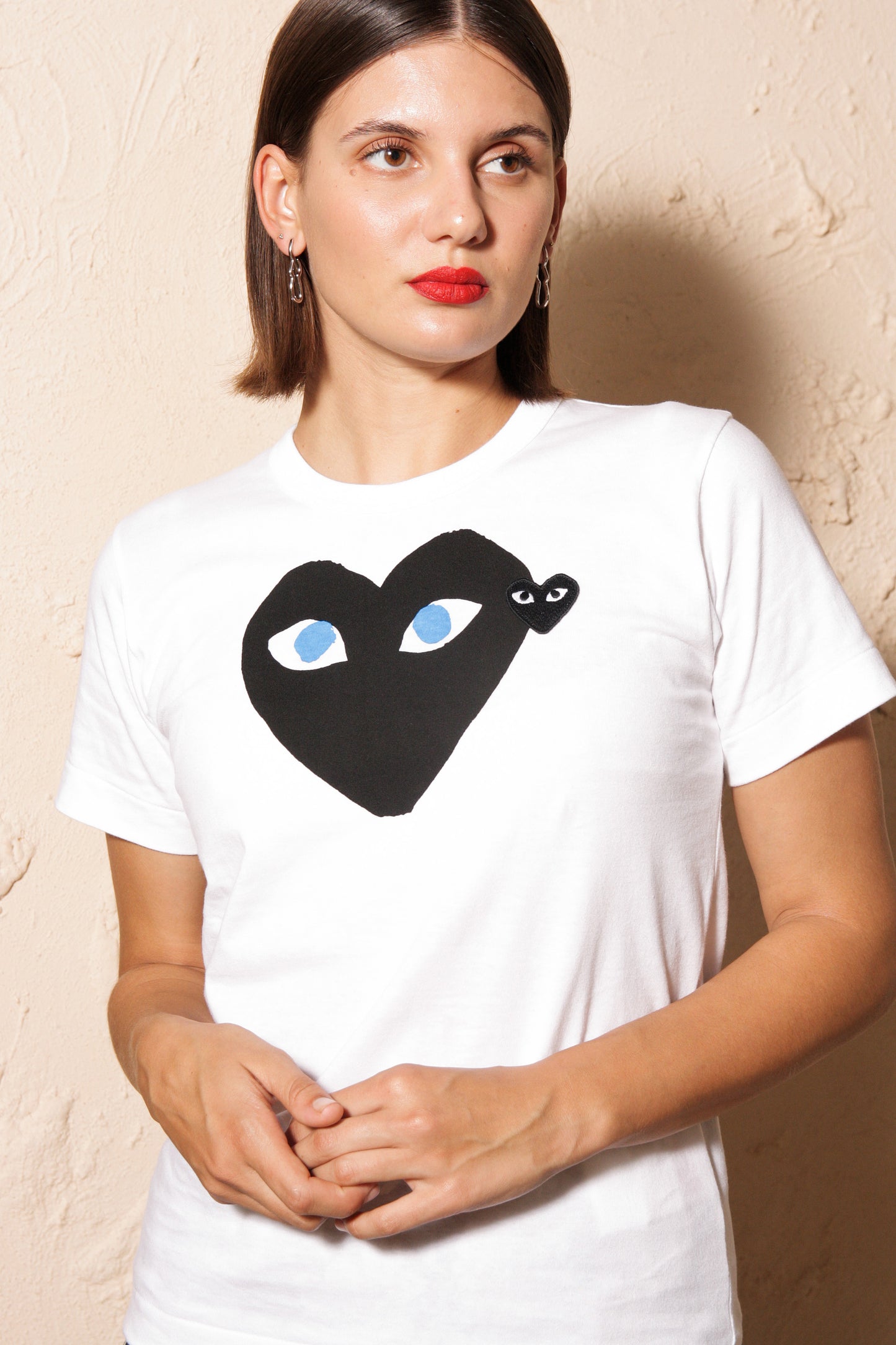 White Tee with Blue Eyes Black Heart