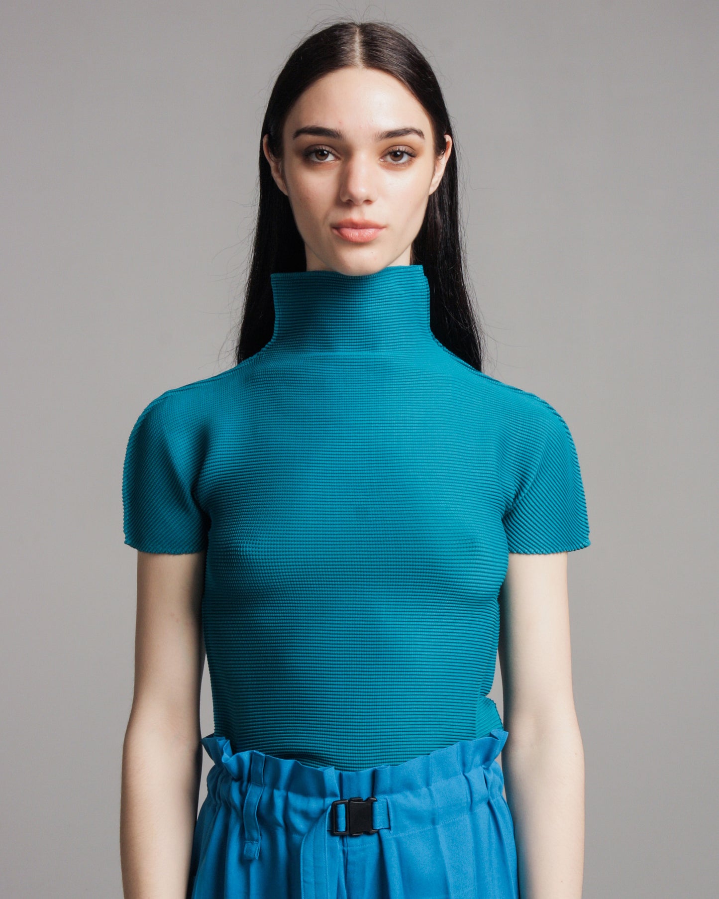 Turquoise Micropleat Tee