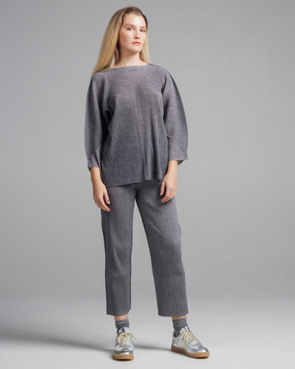 Grey Pleated Fine Knit Top