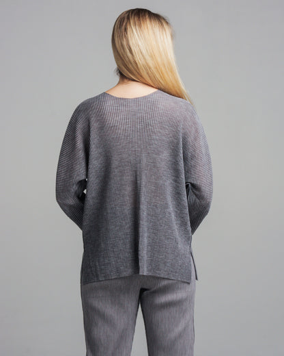 Grey Pleated Fine Knit Top