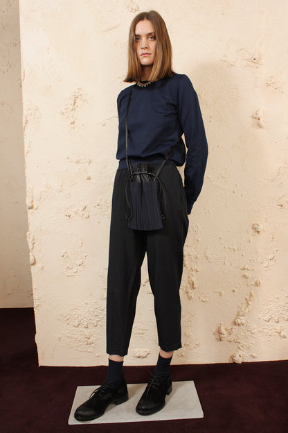 Pleated Drawstring Bag Navy
