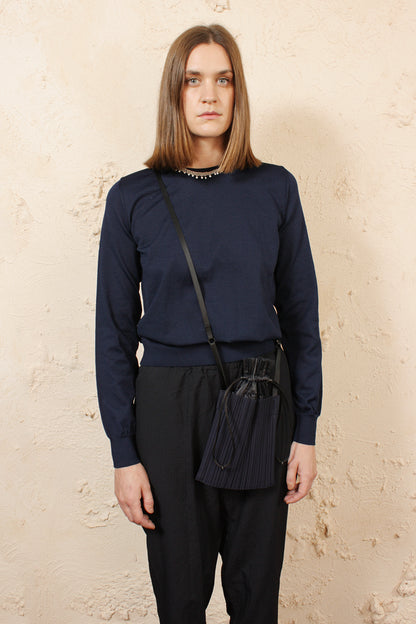 Pleated Drawstring Bag Navy