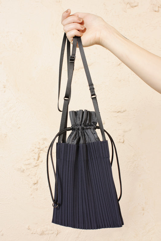 Pleated Drawstring Bag Navy