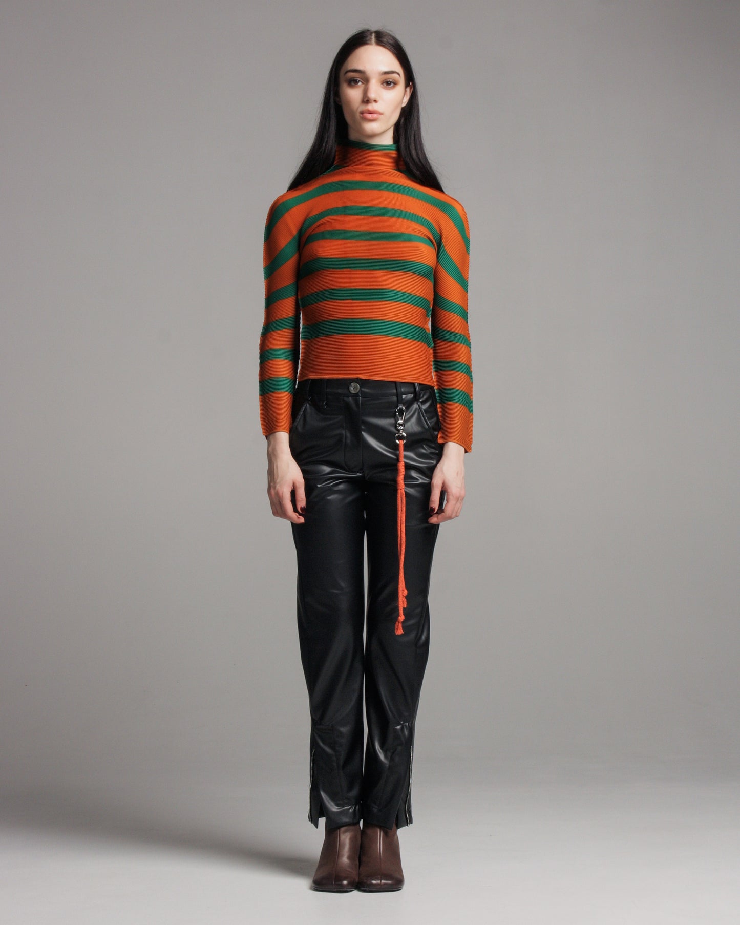 Orange & Green Striped Micropleat Top