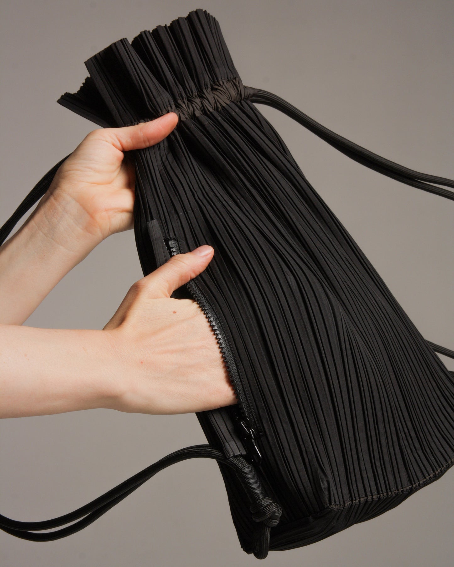 Black Drawstring Pleats Bag
