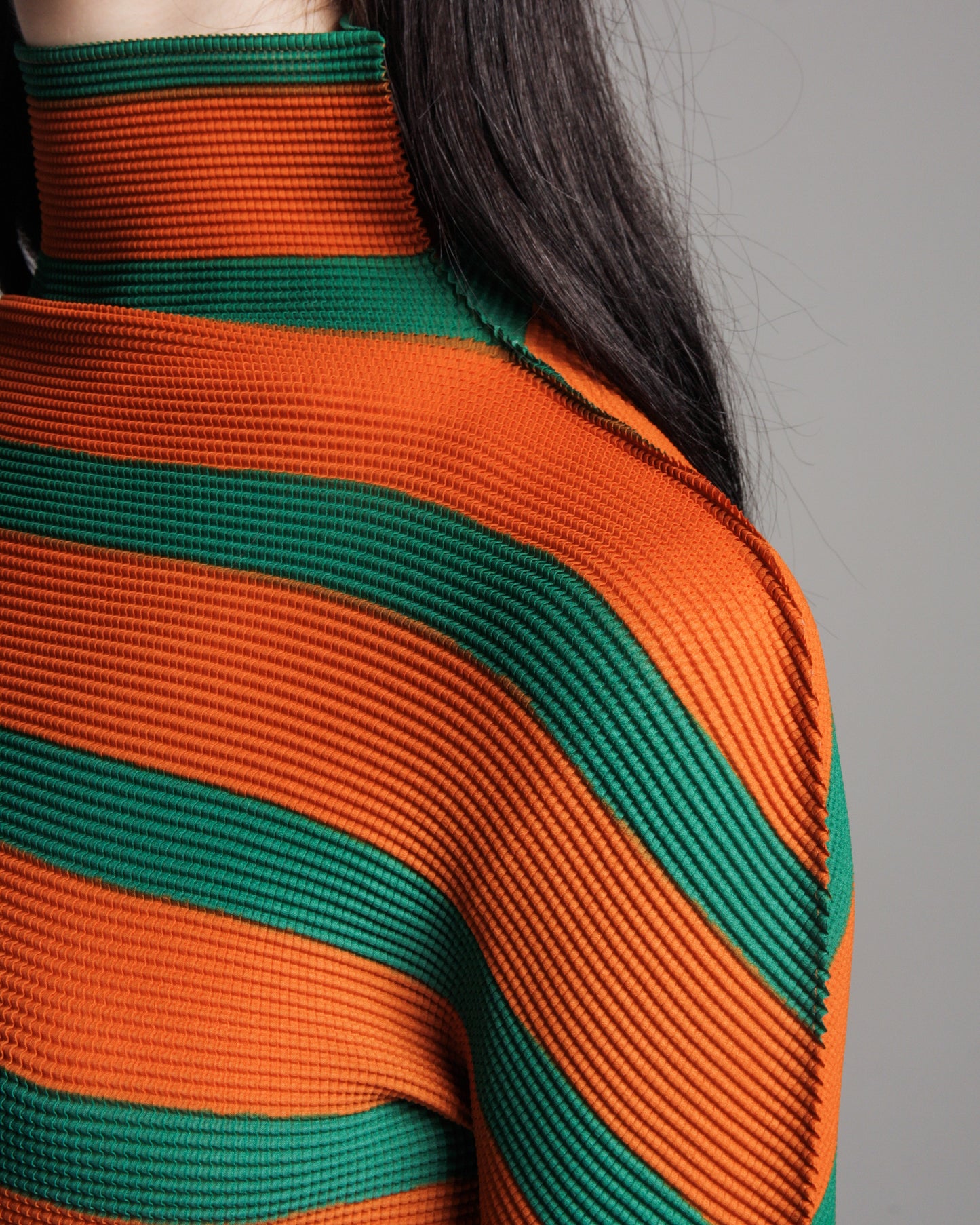 Orange & Green Striped Micropleat Top