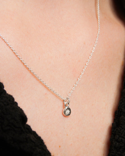 Gem Charm Necklace Silver Diamond
