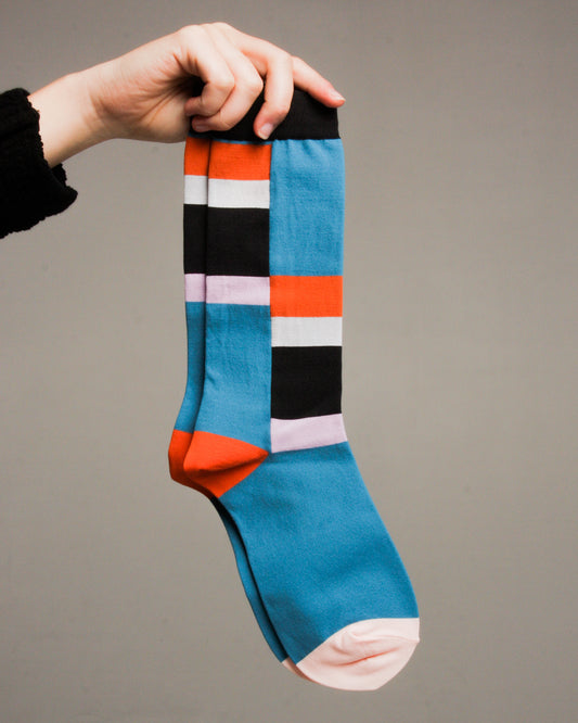 Square Stripe Blue Sock