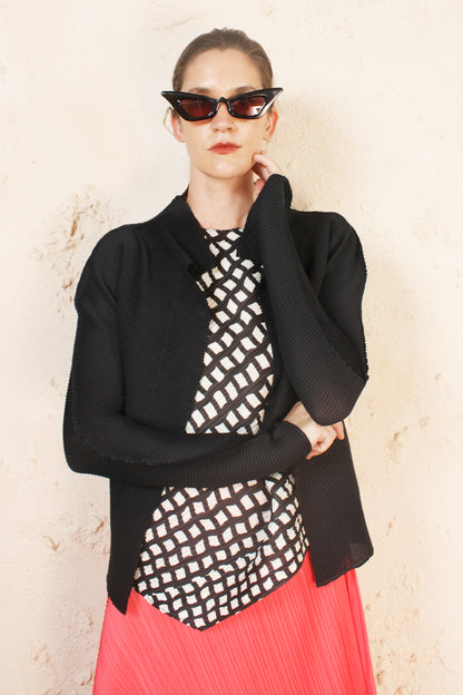 Stretch Pleats Basic Cardigan