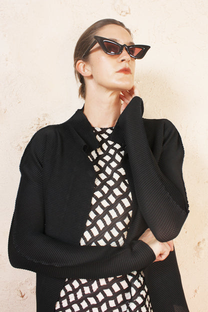 Stretch Pleats Basic Cardigan