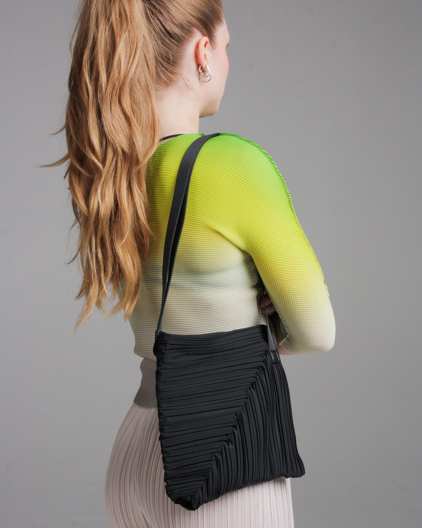 Black Diagonal Pleats Bag