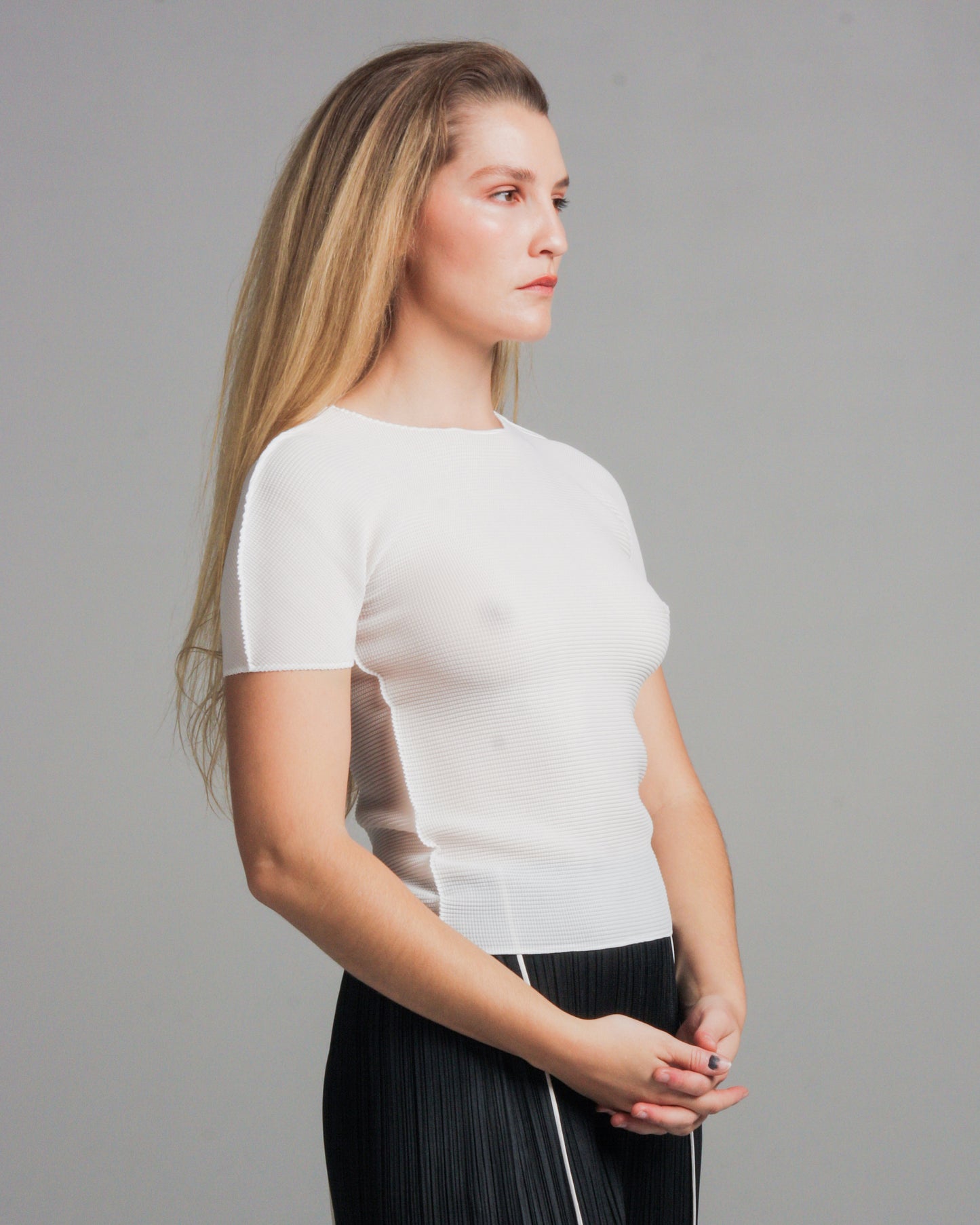 White Micropleat Tee
