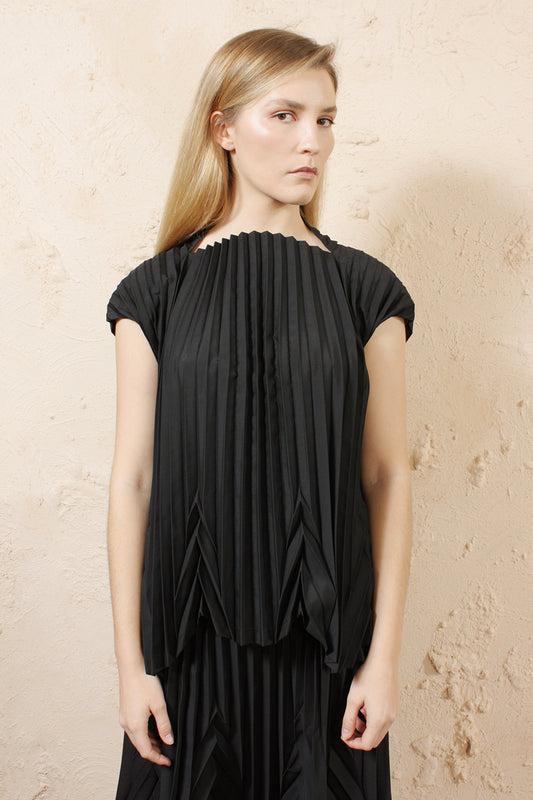 Sleeveless Pleated Blouse