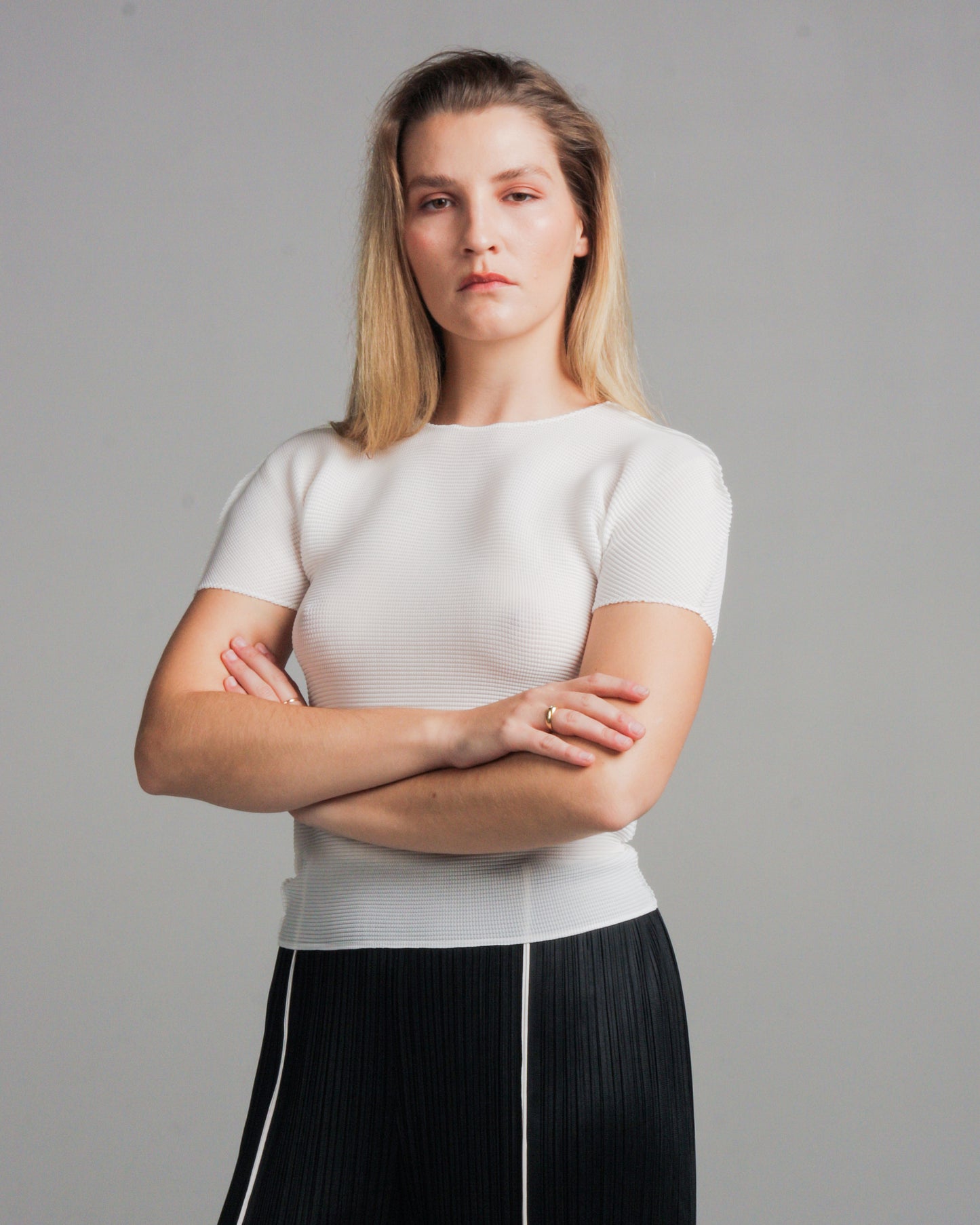 White Micropleat Tee