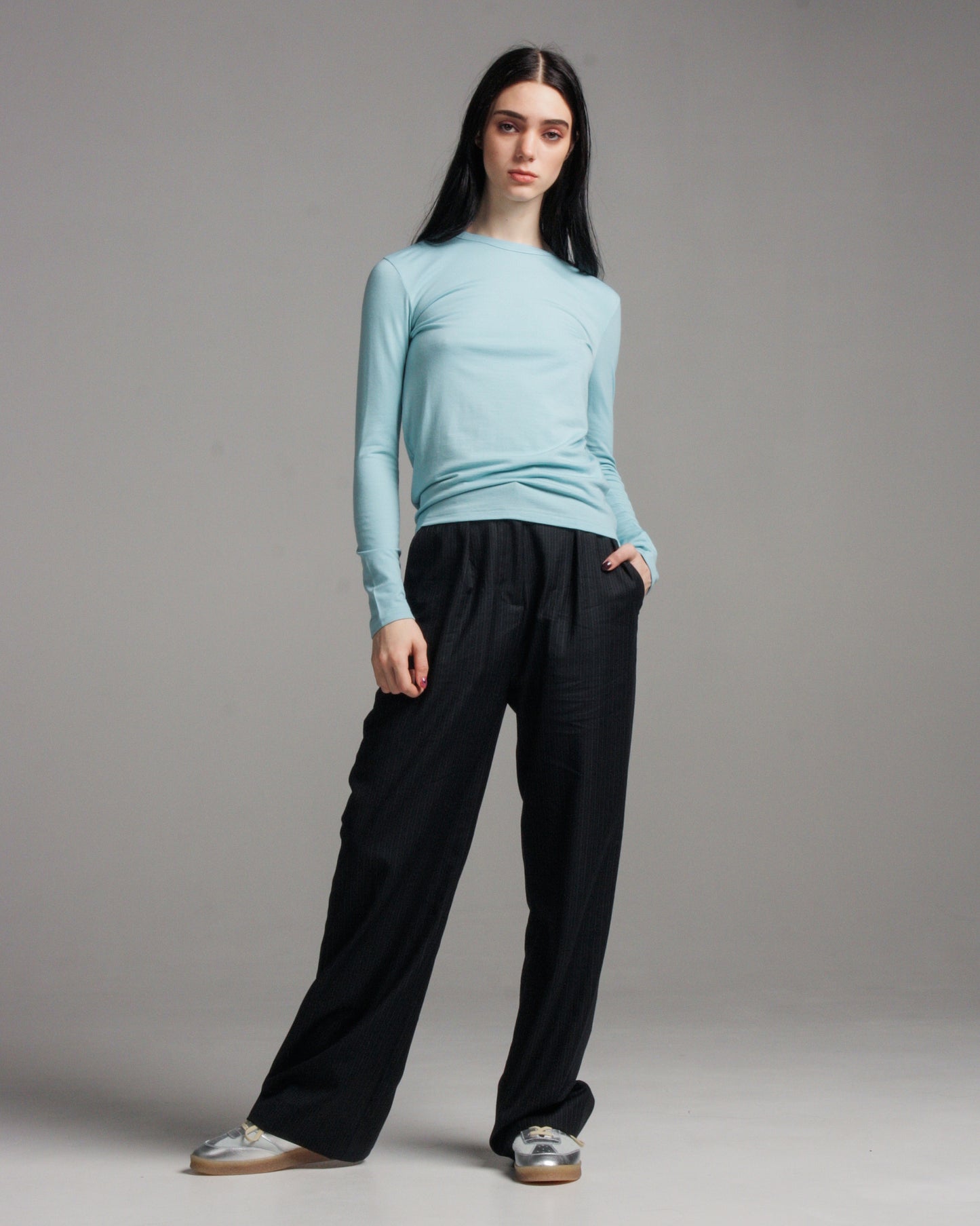 Tad Powder Blue Long Sleeve Top