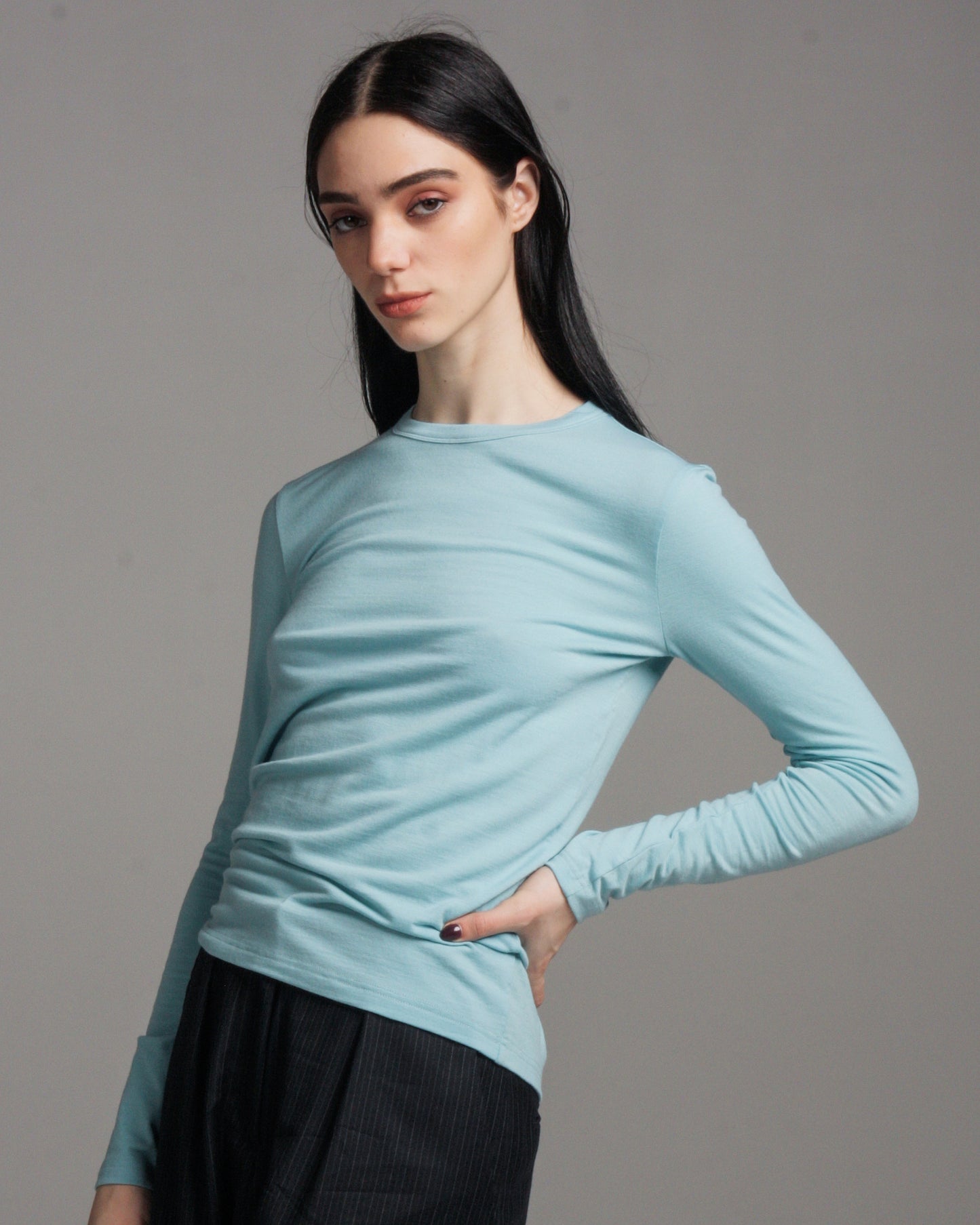Tad Powder Blue Long Sleeve Top