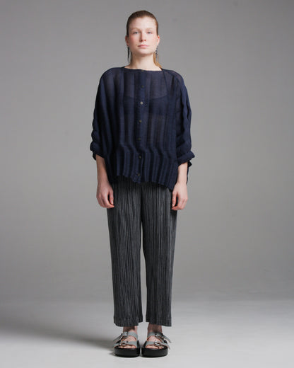 Grey Cotton Row Pleated Pants