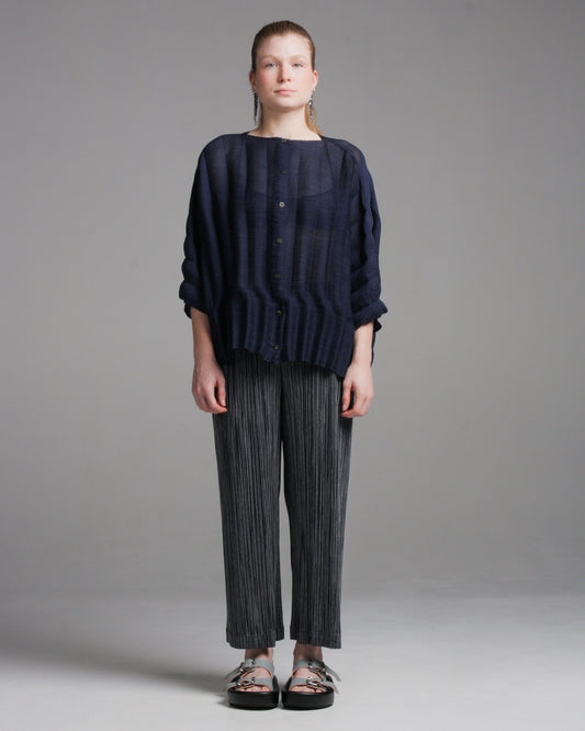 Grey Cotton Row Pleated Pants