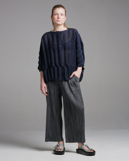 Grey Cotton Row Pleated Pants