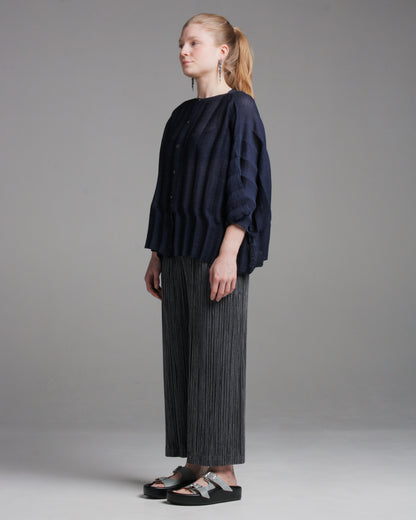 Grey Cotton Row Pleated Pants