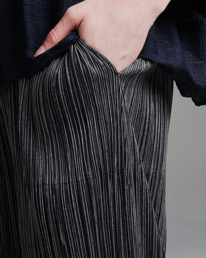 Grey Cotton Row Pleated Pants