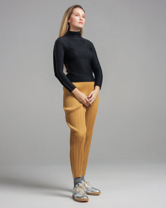 Black Long Sleeve Micropleat Top