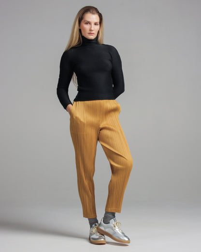 Black Long Sleeve Micropleat Top