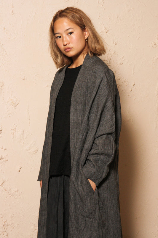 Herringbone Long Cardigan Black