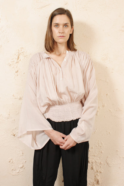 Shirring Detail Cotton Cashmere Top