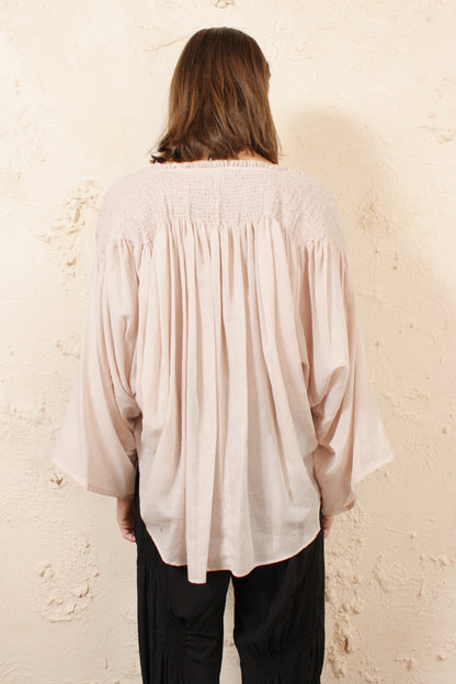 Shirring Detail Cotton Cashmere Top